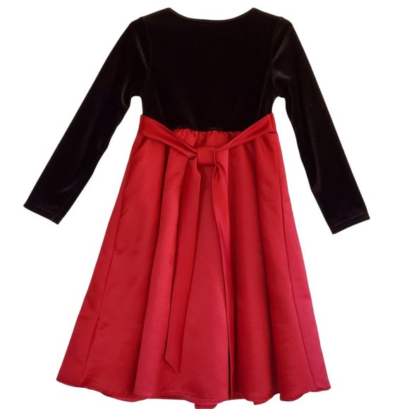 Dollie & Me Black Red Fancy Party Flared Swing Dress Girls 6 Lined Long Sleeve - Picture 2 of 9
